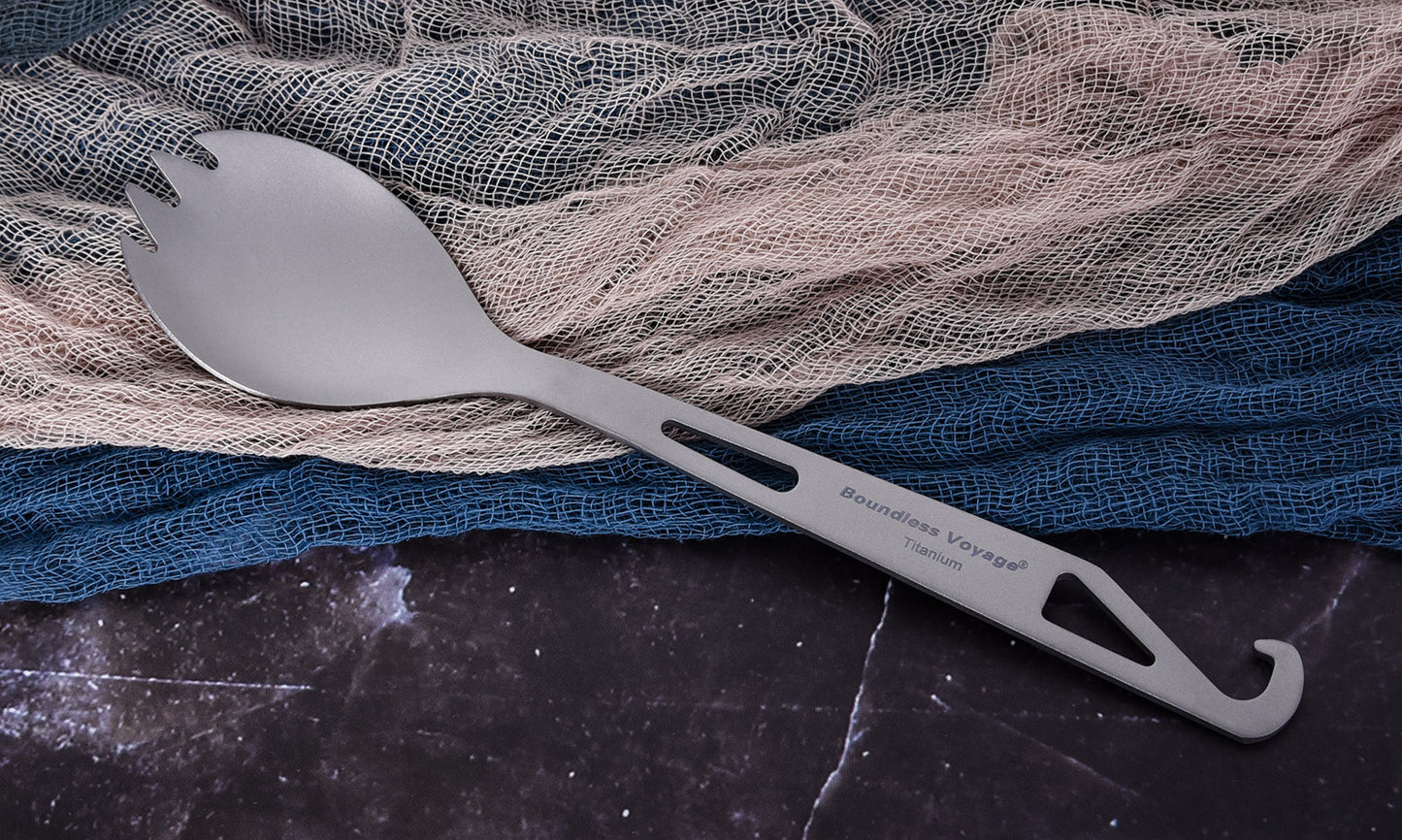 Boundless Voyage Titanium Spork with Bottle Opener – Ultralight Camping Cutlery for Hiking, Backpacking & Travel