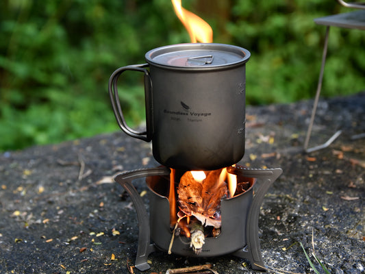 Boundless Voyage Titanium Alcohol Stove with Pot Stand – Ultralight Camping Burner Set for Backpacking, Hiking & Outdoor Cooking