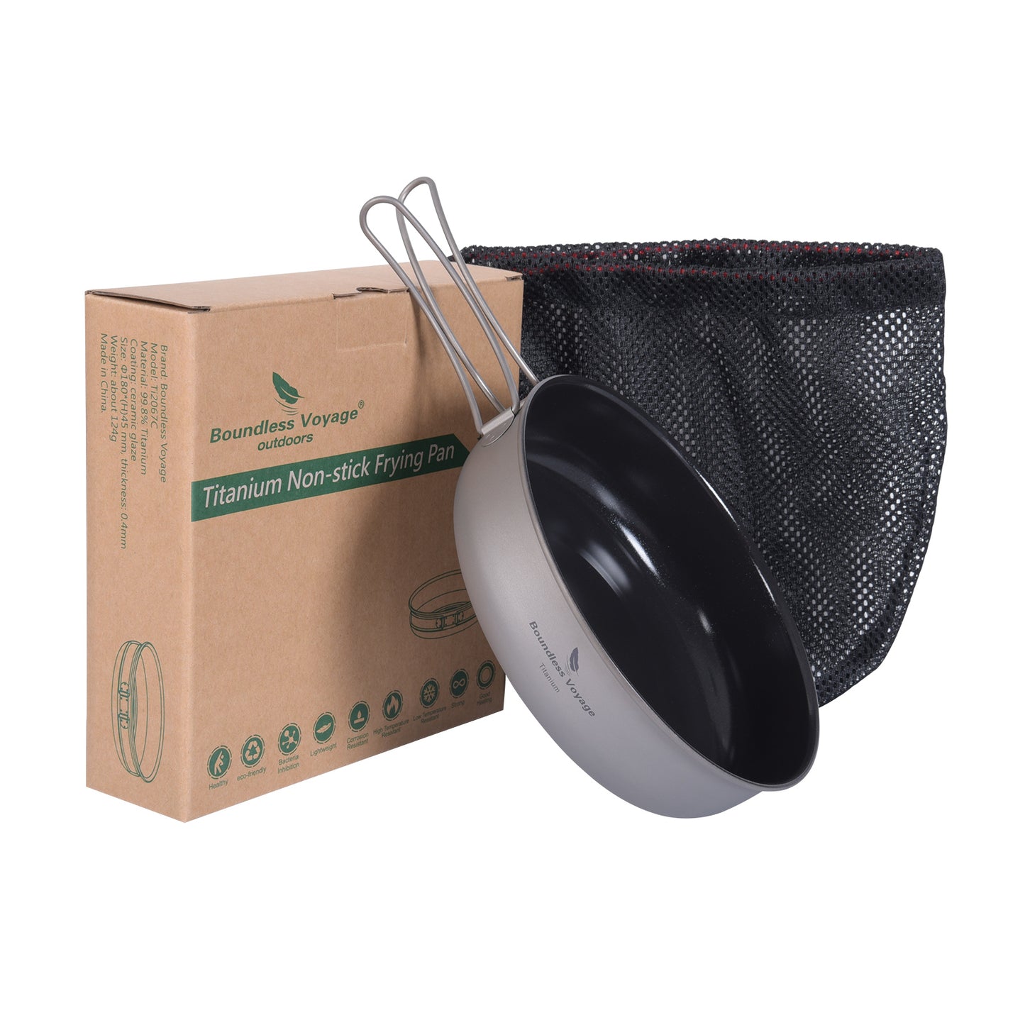 Boundless Voyage Titanium Non-stick Frying Pan with Ceramic Coating – Folding Handle | Ultralight Outdoor Camping, Picnic & Hiking Skillet | Durable, Portable & Eco-Friendly Tableware