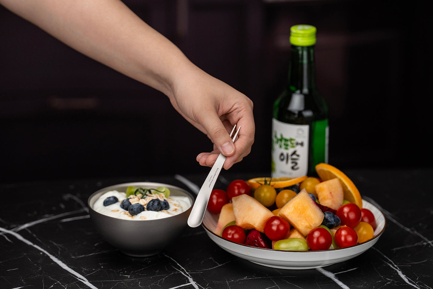 Boundless Voyage Titanium Dual-Use Fork & Spoon Set – 5pcs Ultralight Camping Cutlery with Drawstring Bag for Fruits, Coffee, Ice Cream & Travel