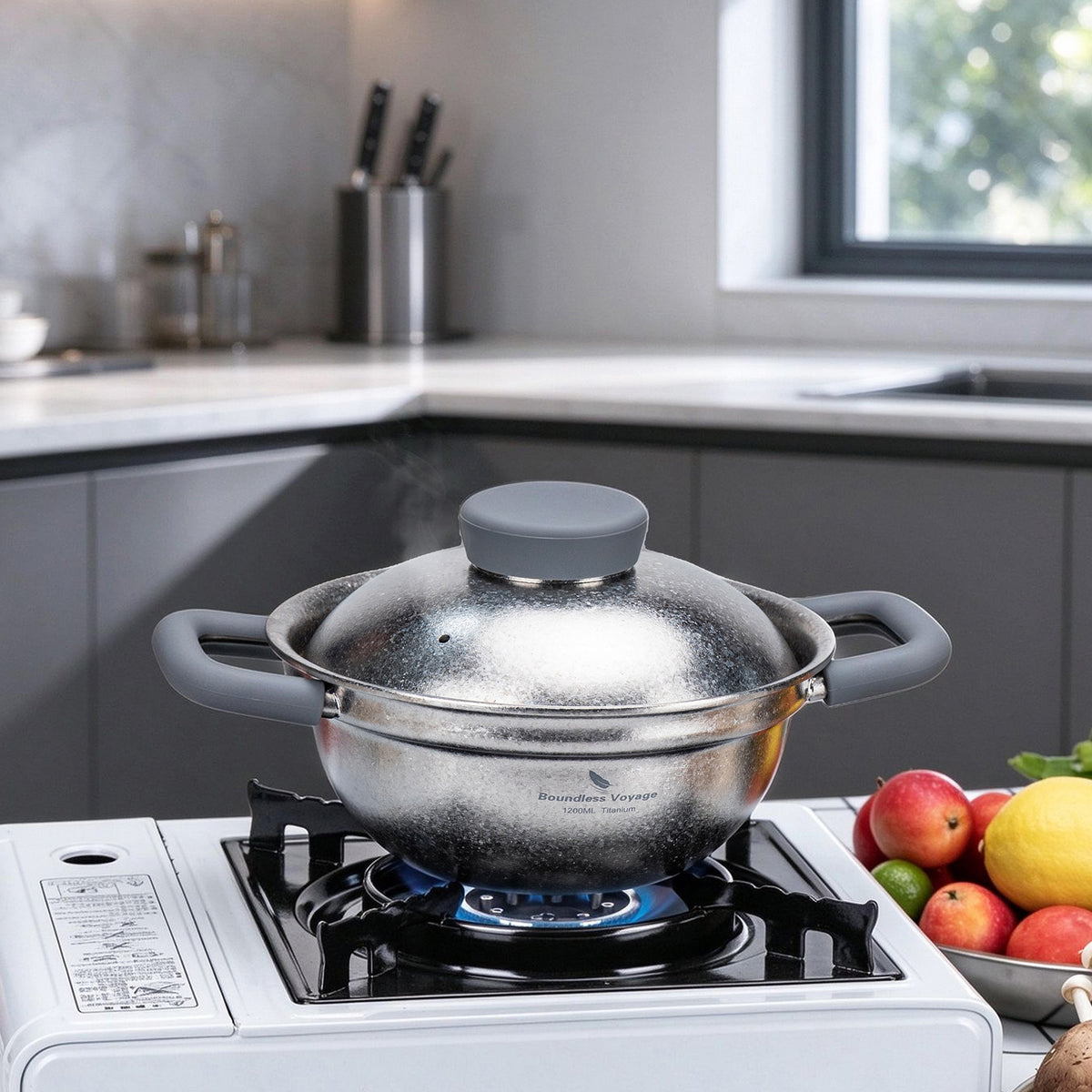 Boundless Voyage 1200ml Pure Titanium Cooking Pot with Lid – 1.2L Non-Coated Soup Pot for Camping, Hot Pot & Home Cooking