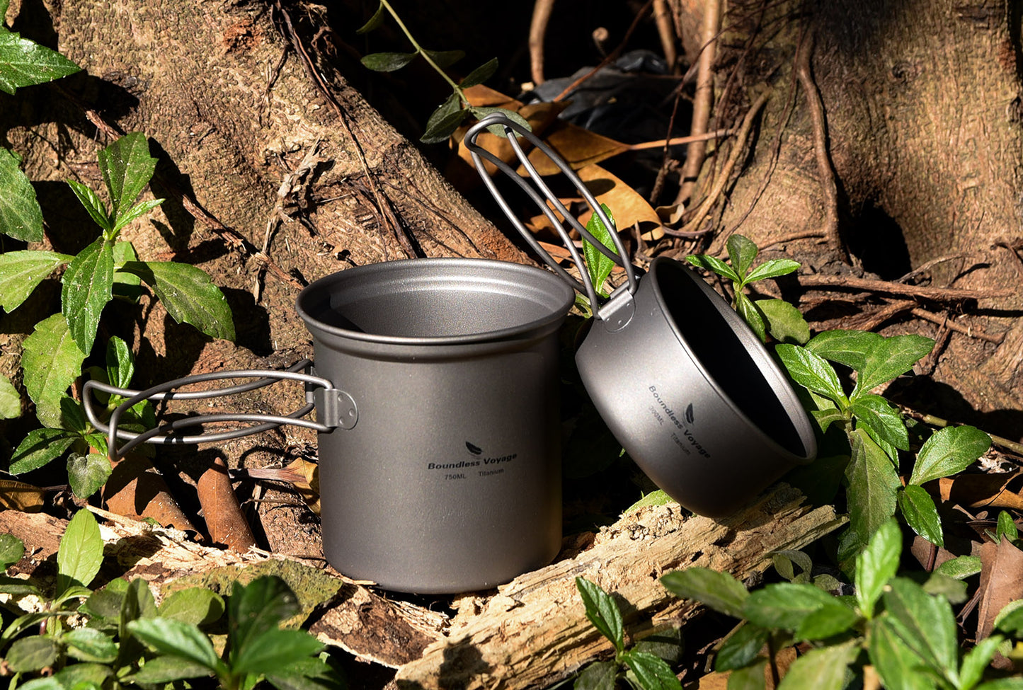 Boundless Voyage Outdoor Camping Titanium Pot Pan set with Folding Handle Picnic Hiking Mess Kit Cookware