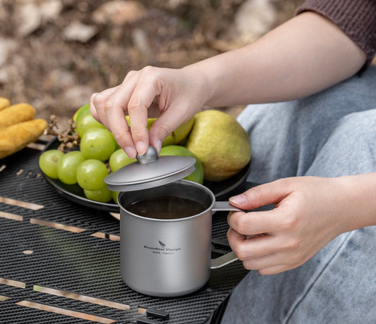Boundless Voyage 360ml Titanium Camping Mug with Lid | 12.2oz Ultralight Single-Wall Backpacking Cup | Portable Outdoor Cooking Pot & Coffee Mug for Hiking & Picnic