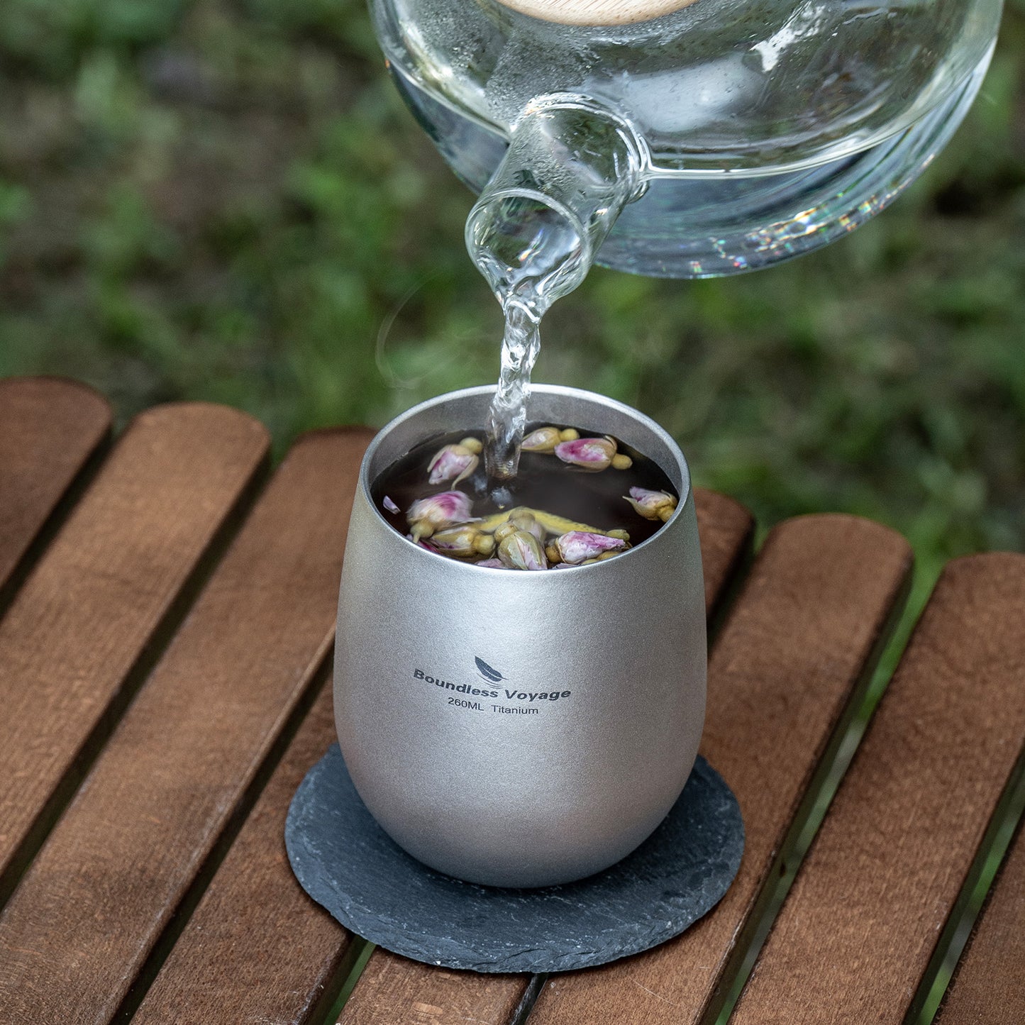 Boundless Voyage Titanium Double-Wall Cup – Ultralight TA1 Camping Coffee Mug for Travel, Hiking & Outdoor Use
