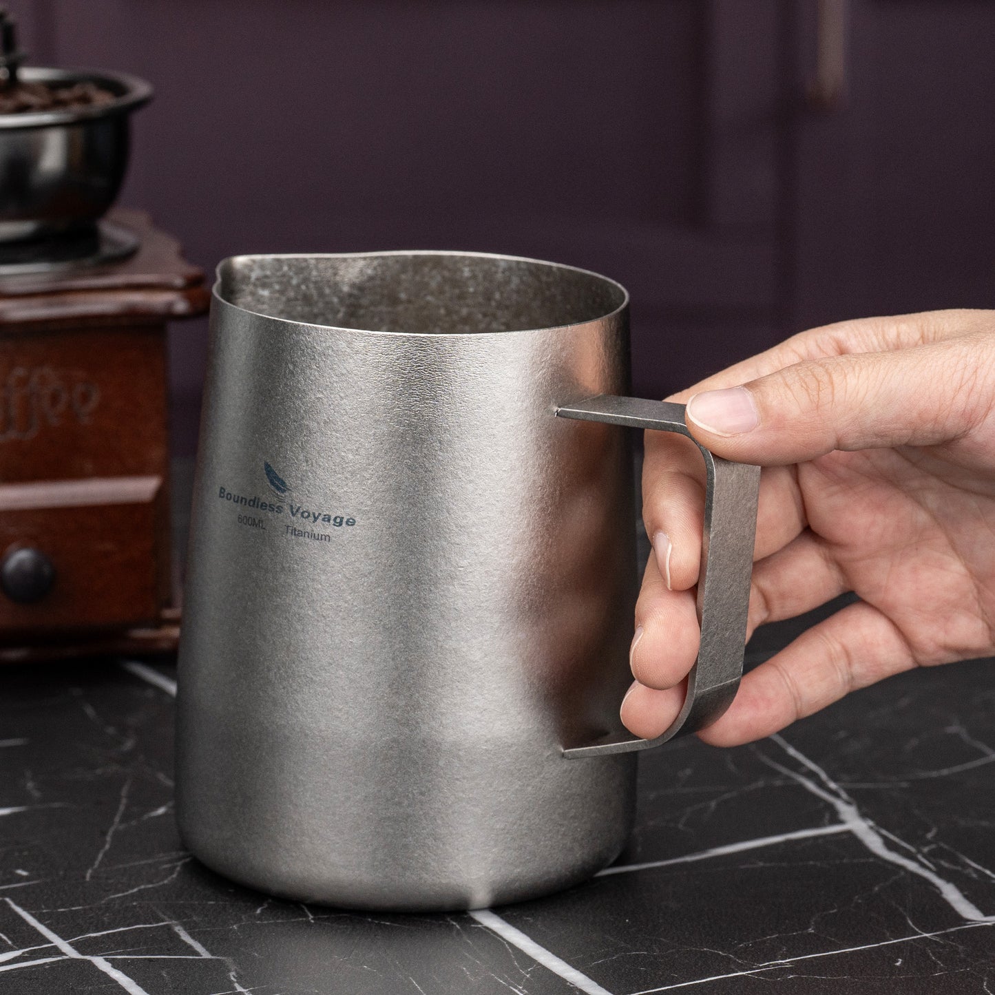 Boundless Voyage Titanium Espresso Steaming Pitcher – Milk Frother Cup with Round Spout for Barista Latte Art & Coffee