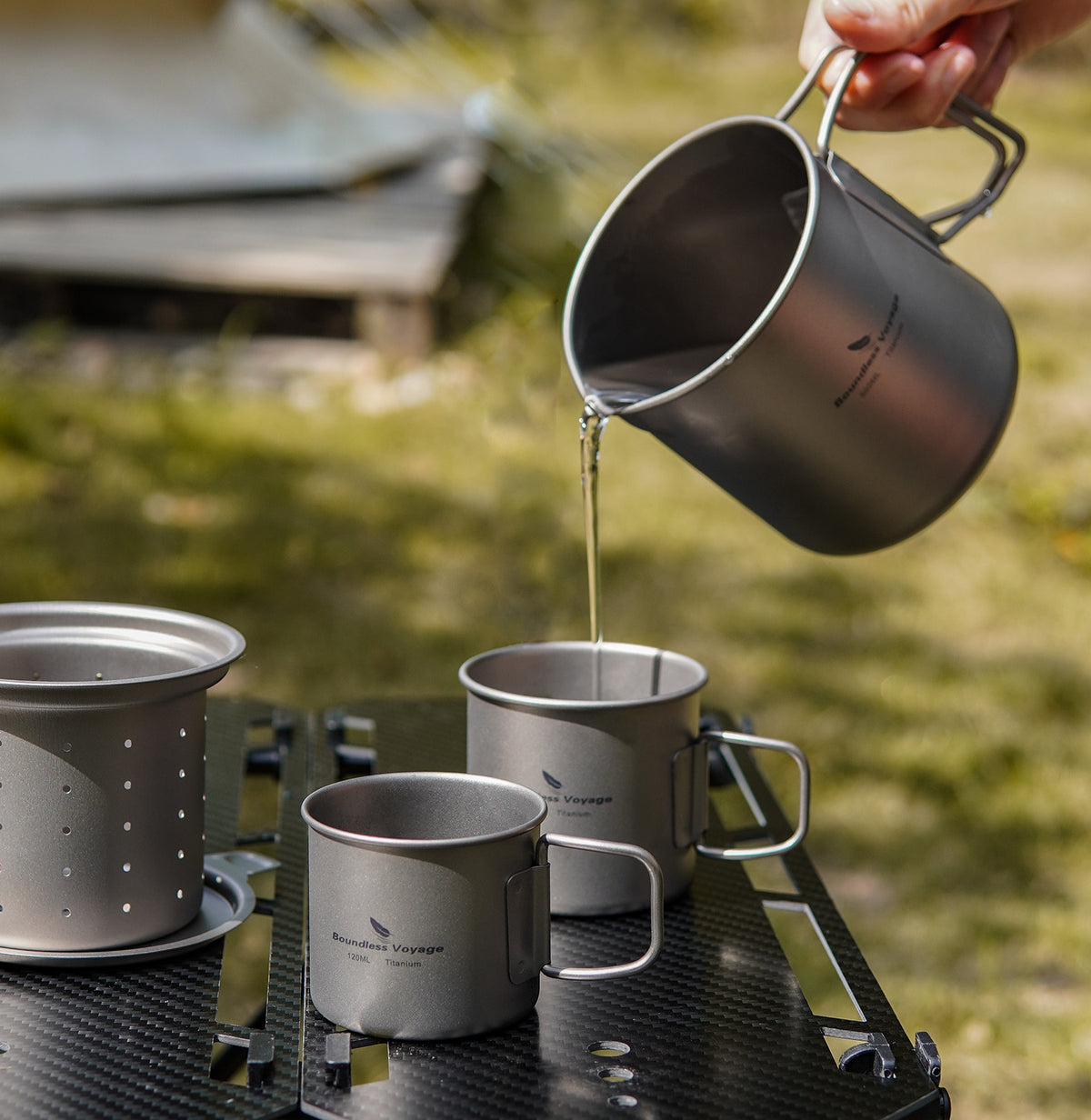Boundless Voyage 3-Piece Titanium Camping Cup Set – 600ml Mug with 180ml & 120ml Cups, Ultralight Backpacking Tea & Coffee Set