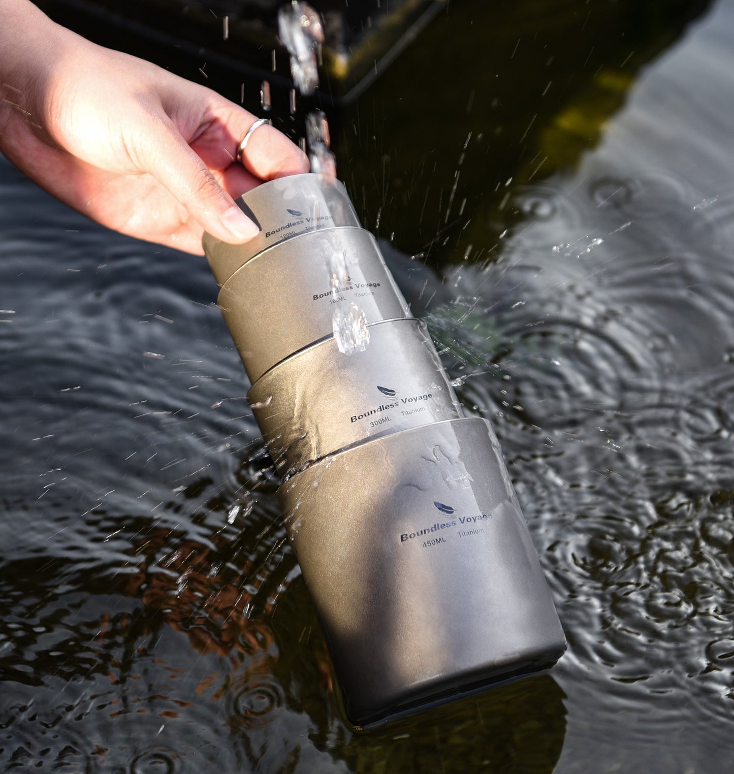 Boundless Voyage 4-Piece Double-Walled Titanium Cup Set | 120ml-450ml Ultralight Insulated Mugs | Anti-Scalding Nesting Cup Set for Camping & Office