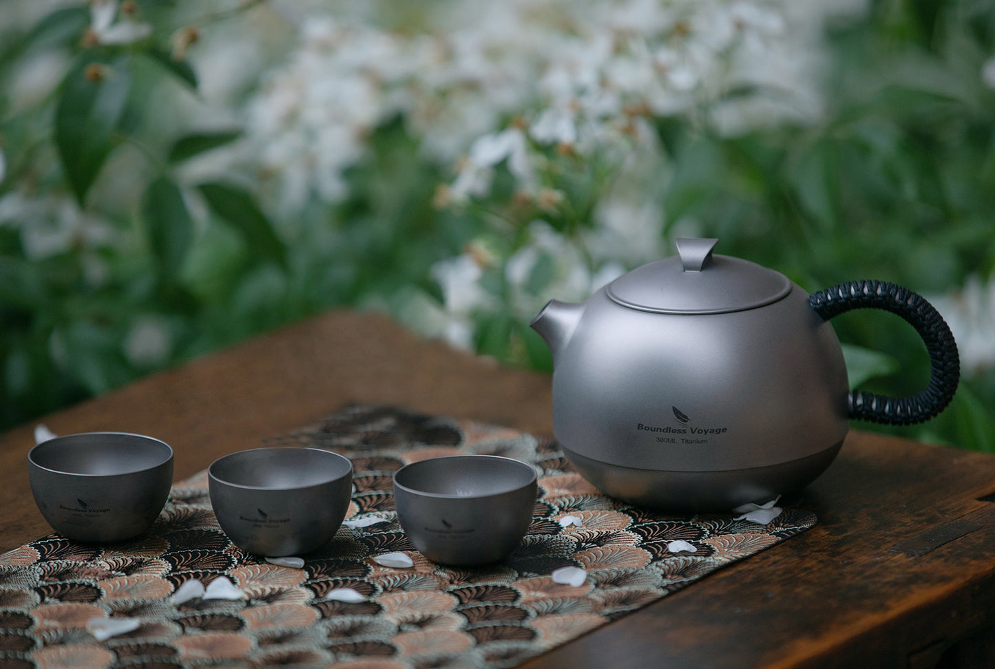 Boundless Voyage Titanium Kung Fu Tea Set | 380ml Kettle & 3PCS 25ml Cups | Anti-Scald Ultralight Tea Maker for Camping, Hiking & Travel