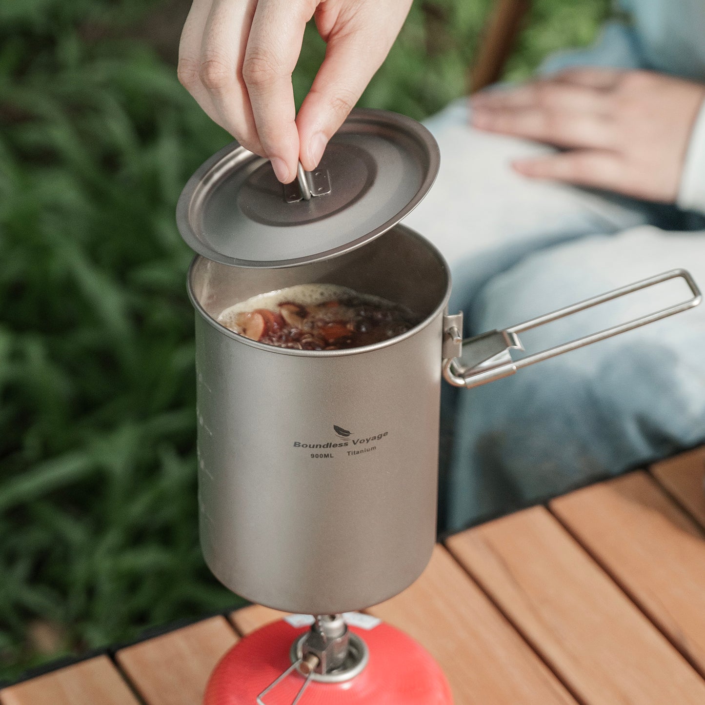 Boundless Voyage TA1 Titanium Outdoor Pot with Lid – Ultralight Folding Handle Camping, Hiking & Picnic Cookware