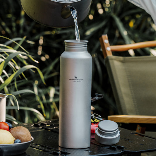 Boundless Voyage 800ml Pure Titanium Water Bottle with Titanium Lid | 27oz Ultralight Plastic-Free Sports Flask | Leakproof & Non-Toxic Metal Canteen for Cycling, Hiking & EDC