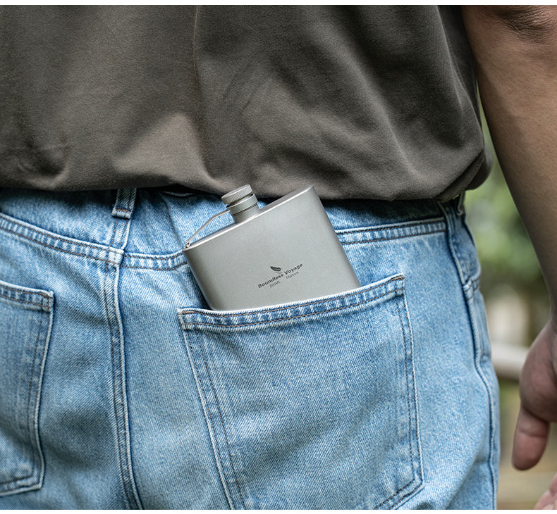 Boundless Voyage 7oz Titanium Flask – Ultralight 200ml Pocket Liquor Bottle, Pure TA1 Titanium, Leakproof Travel Hip Flask for Camping, Hiking & Outdoor Adventures