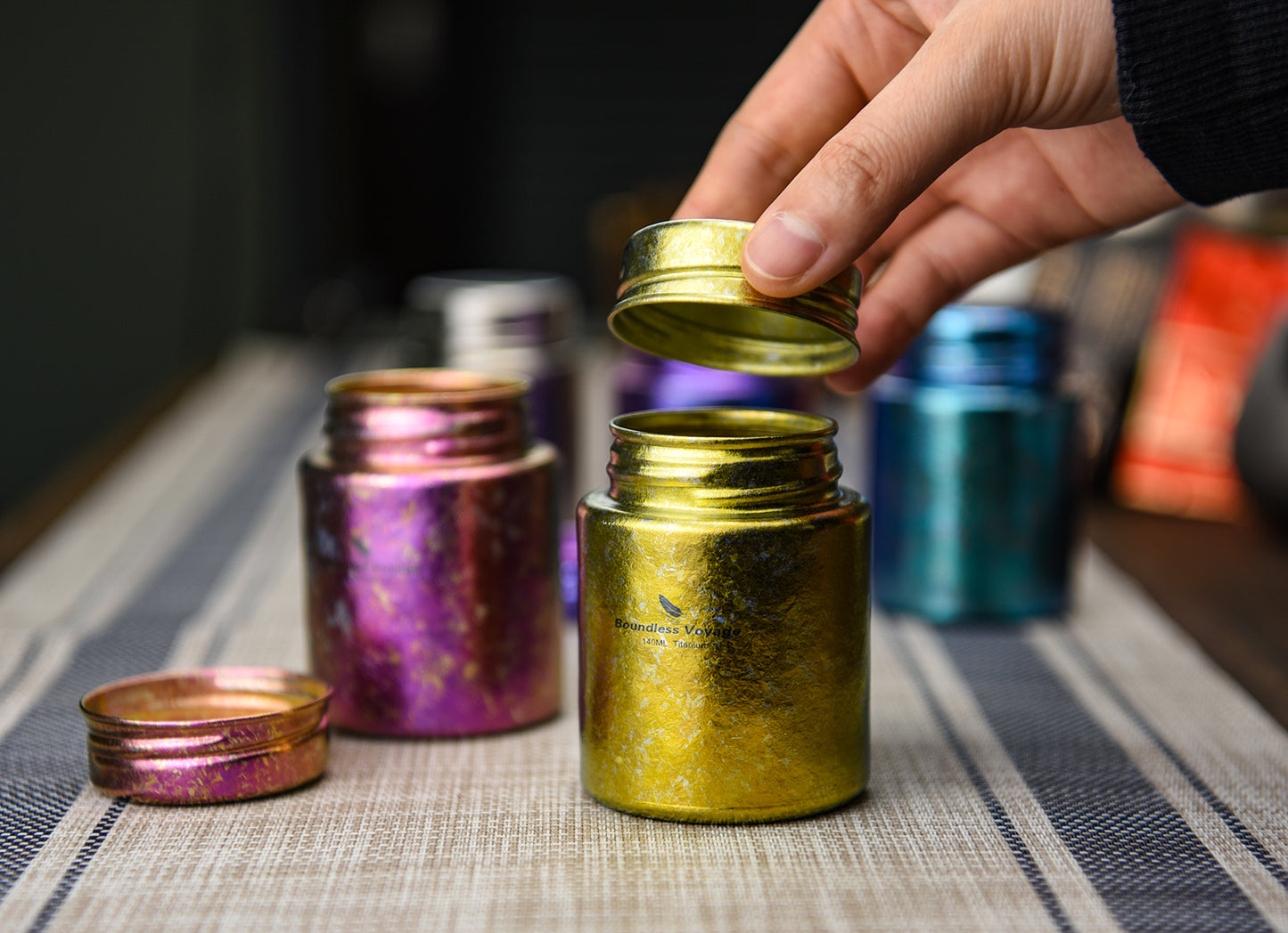 Boundless Voyage Mini Titanium Tea Caddy – Colorful Ice Texture Tea Canister for Loose Leaf Tea, Coffee, Spices & Portable Dry Storage