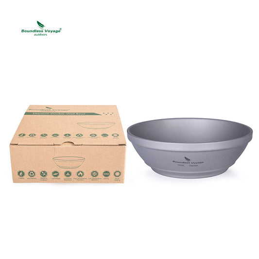 Boundless Voyage TA1 Titanium Double-Wall Bowl 300ml  – Lightweight Insulated Tableware for Camping, Hiking & Home Use