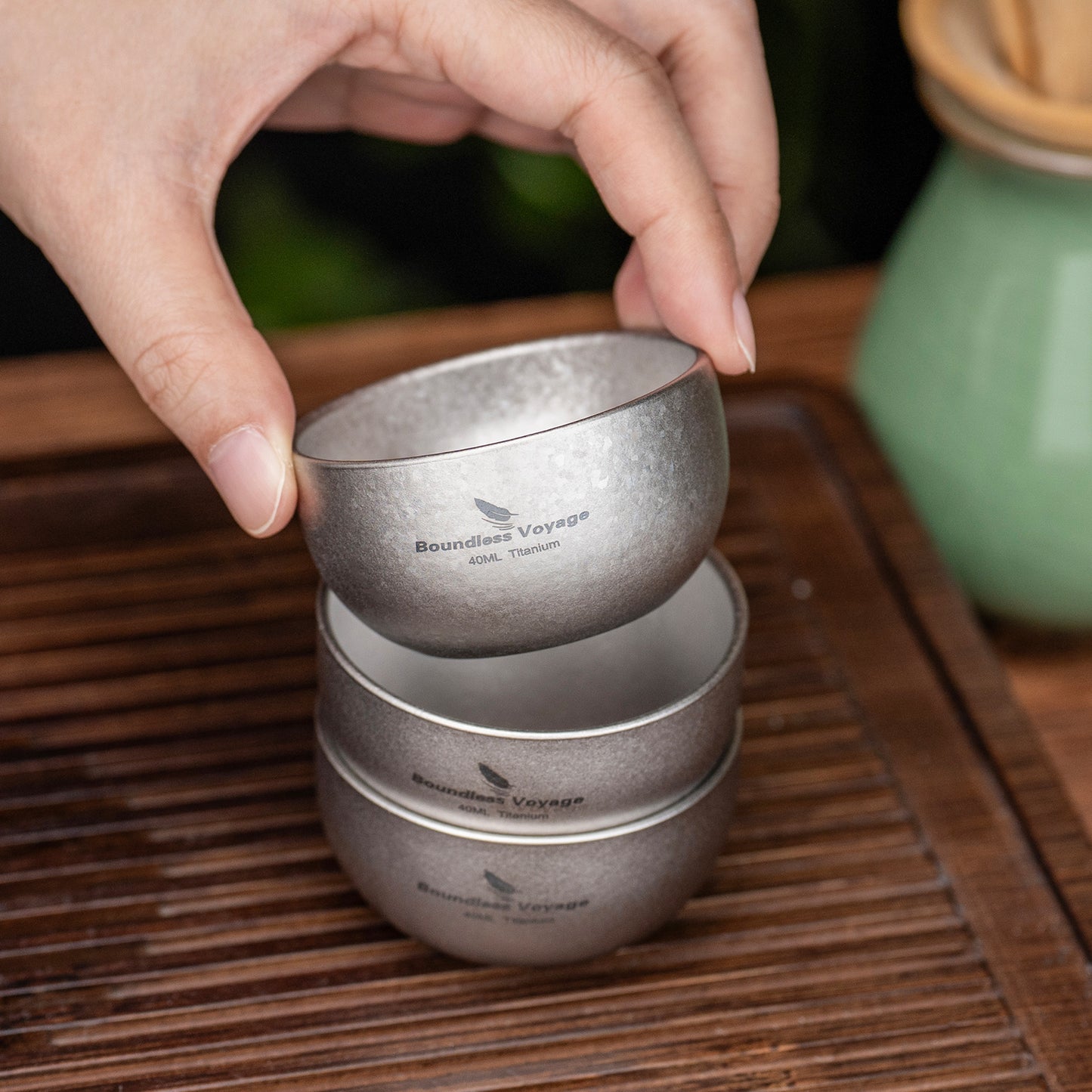 Boundless Voyage 40ml Titanium Double-Walled Sake Cup | 18g Ultralight Mini Tea & Coffee Mug | Anti-Scald Insulated Tasting Cup for Camping