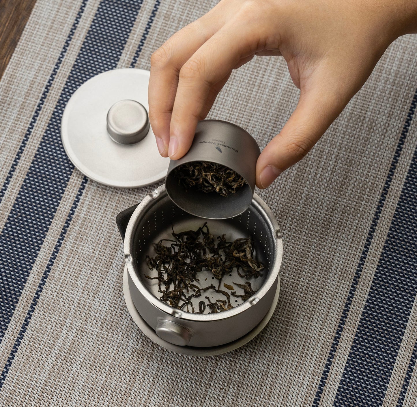 Boundless Voyage 180ml Titanium Double-Layer Tea Maker | 136g Ultralight Stackable Teapot with Filter | Anti-Scald Travel Tea Mug & Tray