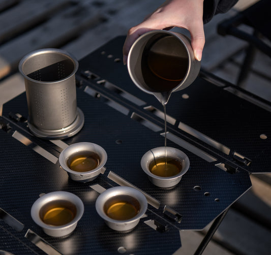 Boundless Voyage 400ml Titanium Double-Layer Tea Set | Insulated Teapot with 4pcs 40ml Anti-Scald Cups | Lightweight 168g Travel Tea Maker for Camping