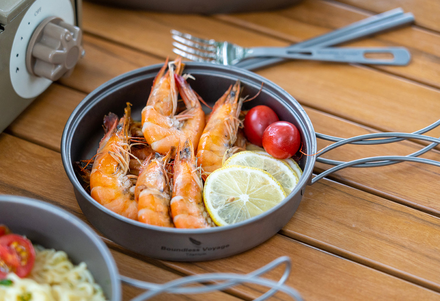 Boundless Voyage TA1 Titanium Pot & Pan Set 500ml + 1000ml with Lid – Ultralight Camping Cookware with Folding Handles for Hiking, Picnic & Outdoor Cooking