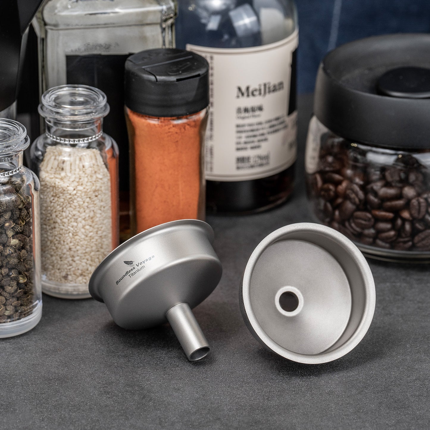 Boundless Voyage Ultralight Titanium Funnel | Food-Grade Portable Pouring Tool for Hip Flasks & Water Bottles | Mini Liquid & Powder Filter for Camping, Travel & Home Use