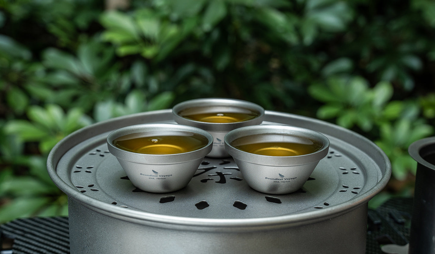 Boundless Voyage 25ml Titanium Double-Walled Tea Cup | 15g Featherlight Mini Tasting Mug | Anti-Scald Insulated Kung Fu Teacup for Camping