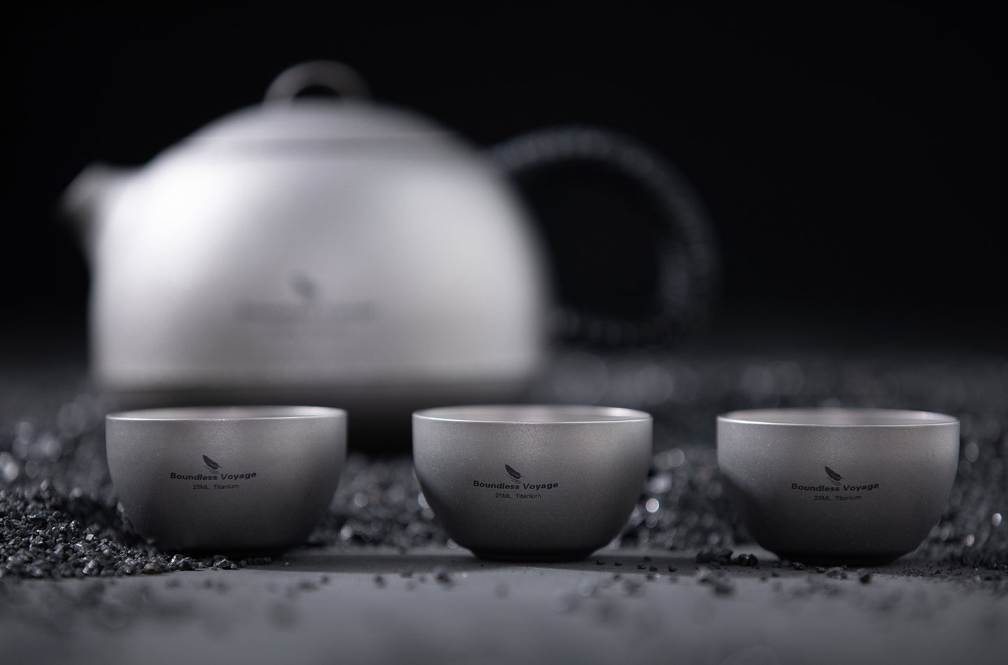 Boundless Voyage Titanium Kung Fu Tea Set | 380ml Kettle & 3PCS 25ml Cups | Anti-Scald Ultralight Tea Maker for Camping, Hiking & Travel