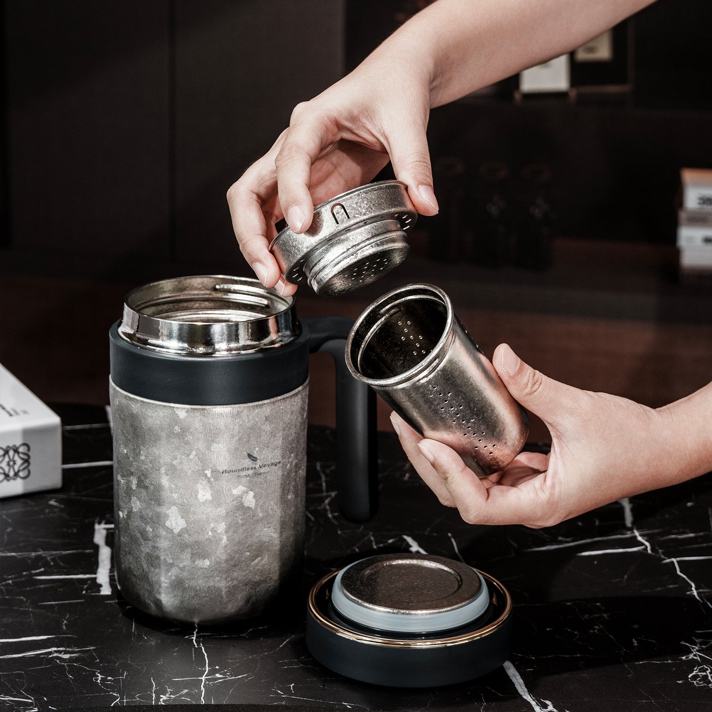 Boundless Voyage Titanium 700ml Double-Walled Insulated Cup with Lid & Filter | Portable Travel Coffee Mug for Hot & Cold Drinks