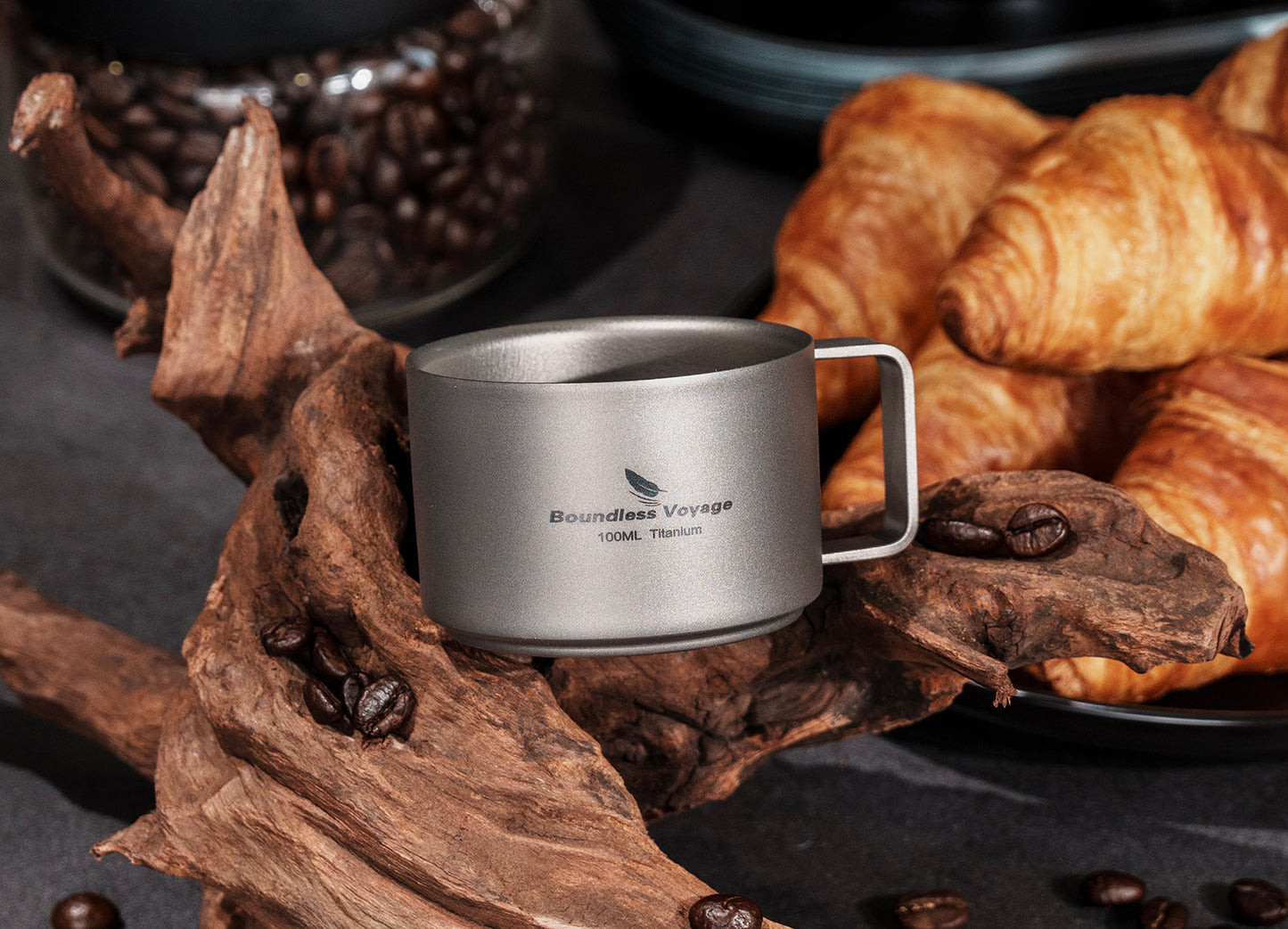 Boundless Voyage Titanium Double Wall Coffee Cup 100ml For Home Outdoor Camping Lightweight