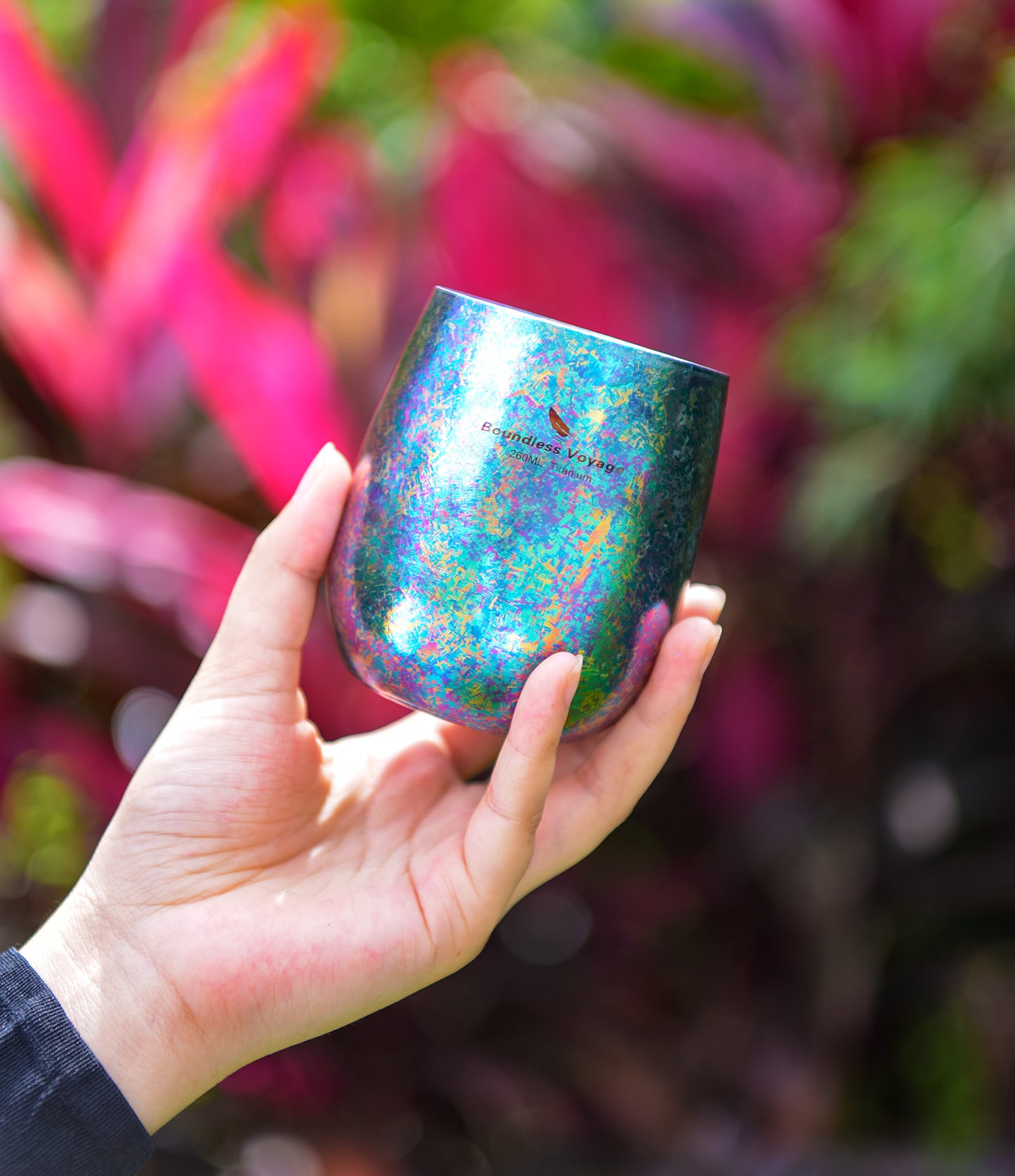 Boundless Voyage 260ml Double-Wall Titanium Cup – Colorful Insulated Mug with Ice Texture, Ultralight TA1 Titanium Coffee Tea Cup for Camping, Beer & Travel