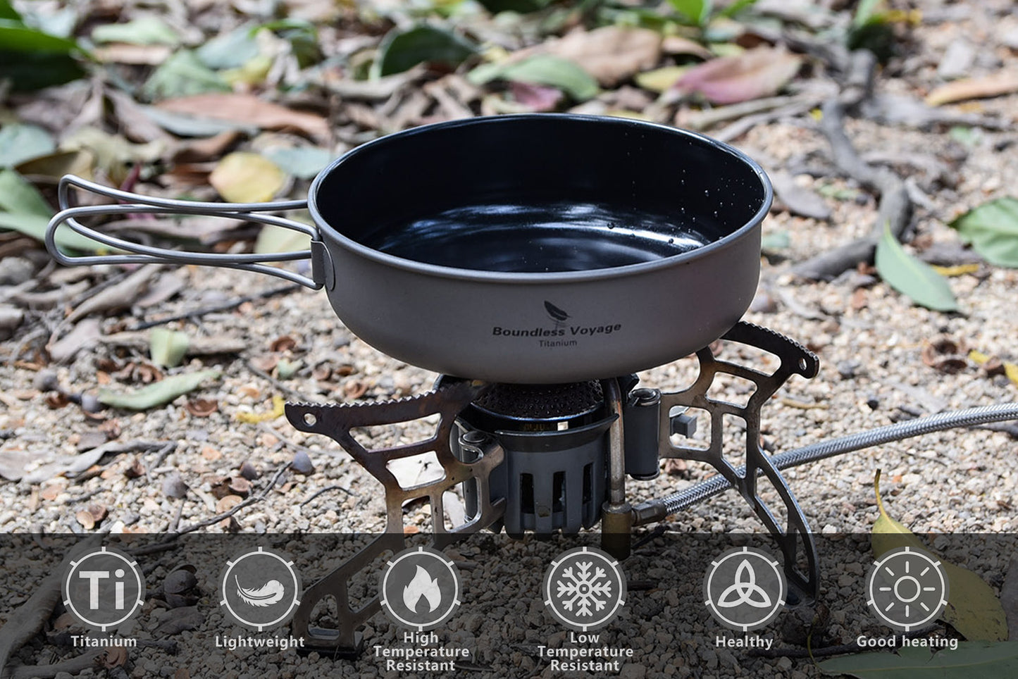 Boundless Voyage Titanium Non-stick Frying Pan with Ceramic Coating – Folding Handle | Ultralight Outdoor Camping, Picnic & Hiking Skillet | Durable, Portable & Eco-Friendly Tableware