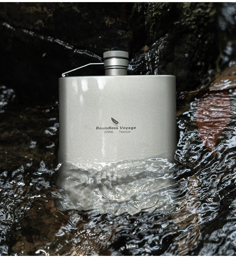 Boundless Voyage 7oz Titanium Flask – Ultralight 200ml Pocket Liquor Bottle, Pure TA1 Titanium, Leakproof Travel Hip Flask for Camping, Hiking & Outdoor Adventures