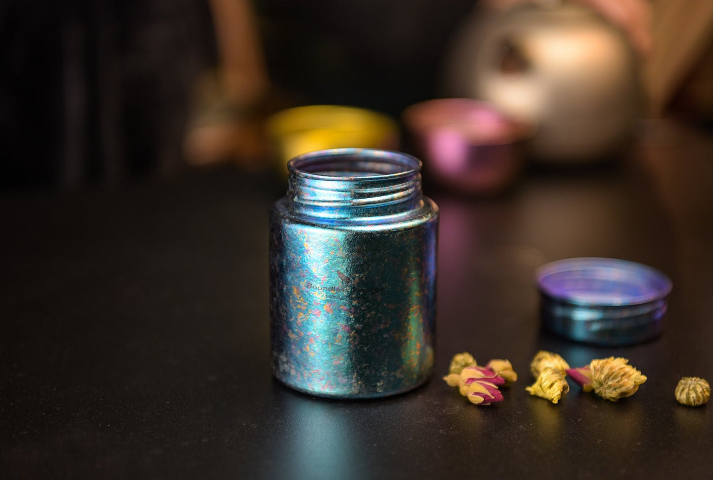 Boundless Voyage Mini Titanium Tea Caddy – Colorful Ice Texture Tea Canister for Loose Leaf Tea, Coffee, Spices & Portable Dry Storage
