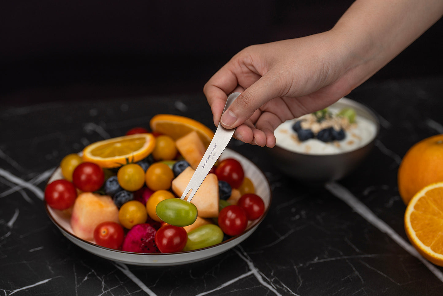 Boundless Voyage Titanium Dual-Use Fork & Spoon Set – 5pcs Ultralight Camping Cutlery with Drawstring Bag for Fruits, Coffee, Ice Cream & Travel