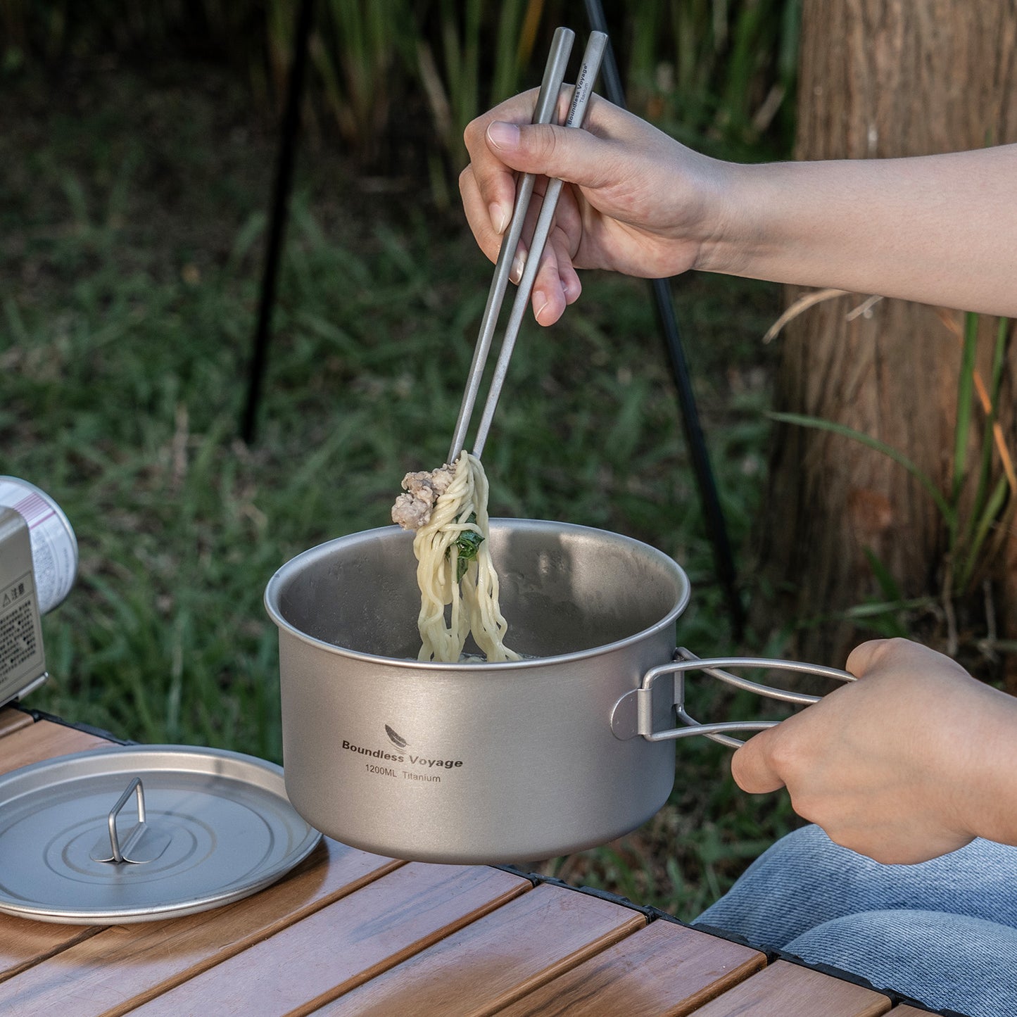 Boundless Voyage Lightweight 1800ml Titanium Pot Outdoor Portable Cooking Set hiking Backpacking Pot for Hiking Trekking Picnic Fishing Mountaineering