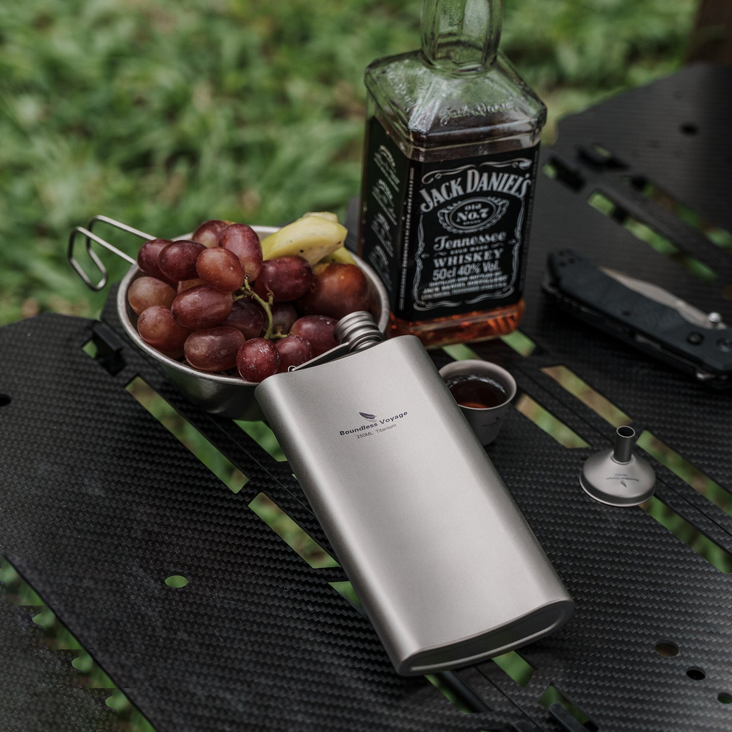 Boundless Voyage Titanium Flask 250ml- Ultralight & Durable Camping Essential - Flavor-Resistant Flask Bottle for Whiskey Wine Outdoor