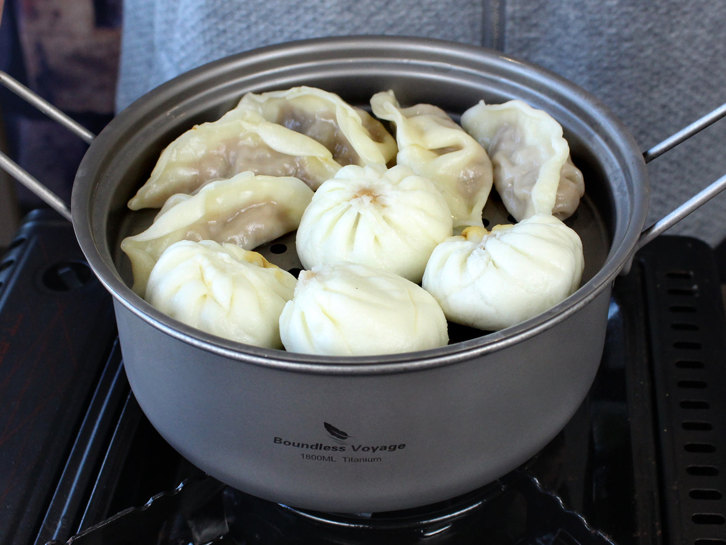 Boundless Voyage Titanium Steamer Pot Set with Lid – Ultralight Camping Stockpot & Steaming Kit, TA1 Titanium Outdoor Cookware for Backpacking, Hiking & Healthy Cooking