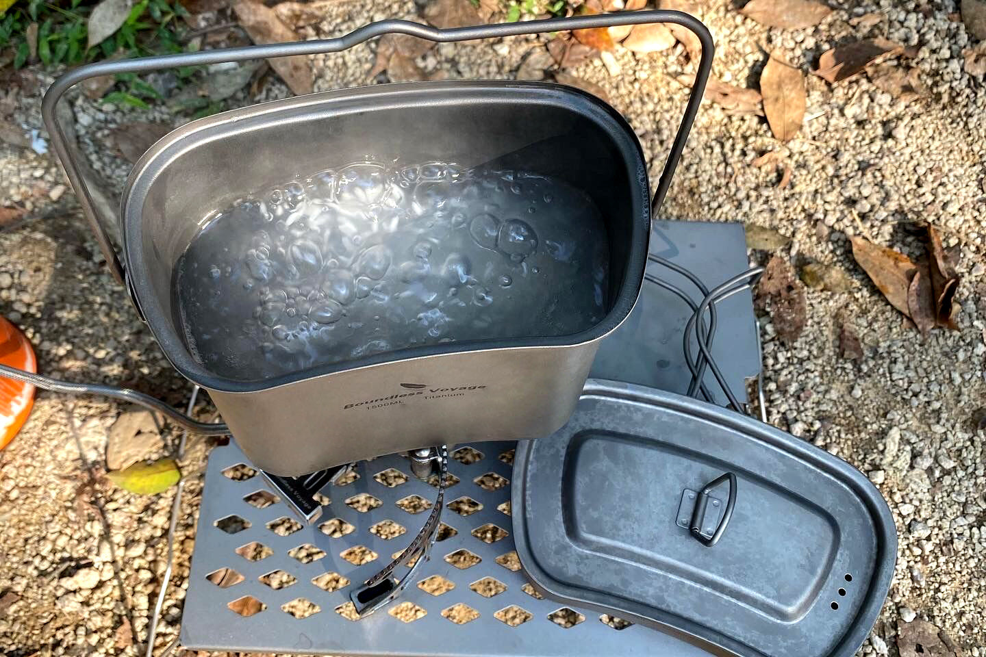 Boundless Voyage Titanium Hanging Pot & Cup Set – Ultralight Campfire Cooking Kit with Lid, TA1 Titanium Camping Cookware for Backpacking, Hiking & Outdoor Use