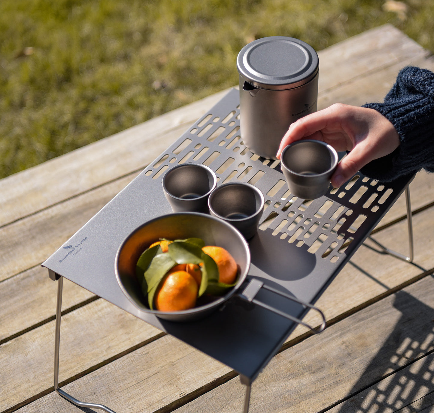 Boundless Voyage 400ml Titanium Double-Layer Tea Maker Set | 168g Insulated Teapot with 45ml Anti-Scald Cups | Lightweight Double-Walled Travel Tea Set