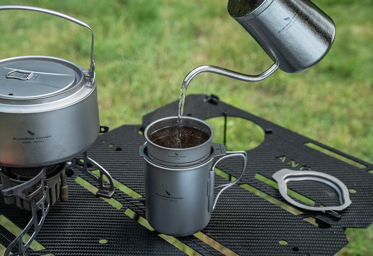 Boundless Voyage 300ml Titanium Pour Over Coffee Kettle with Beech Wood Handle – For Home, Office & Camping