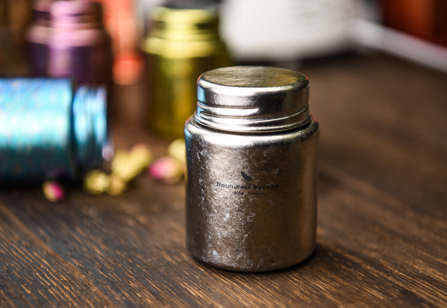 Boundless Voyage Mini Titanium Tea Caddy – Colorful Ice Texture Tea Canister for Loose Leaf Tea, Coffee, Spices & Portable Dry Storage