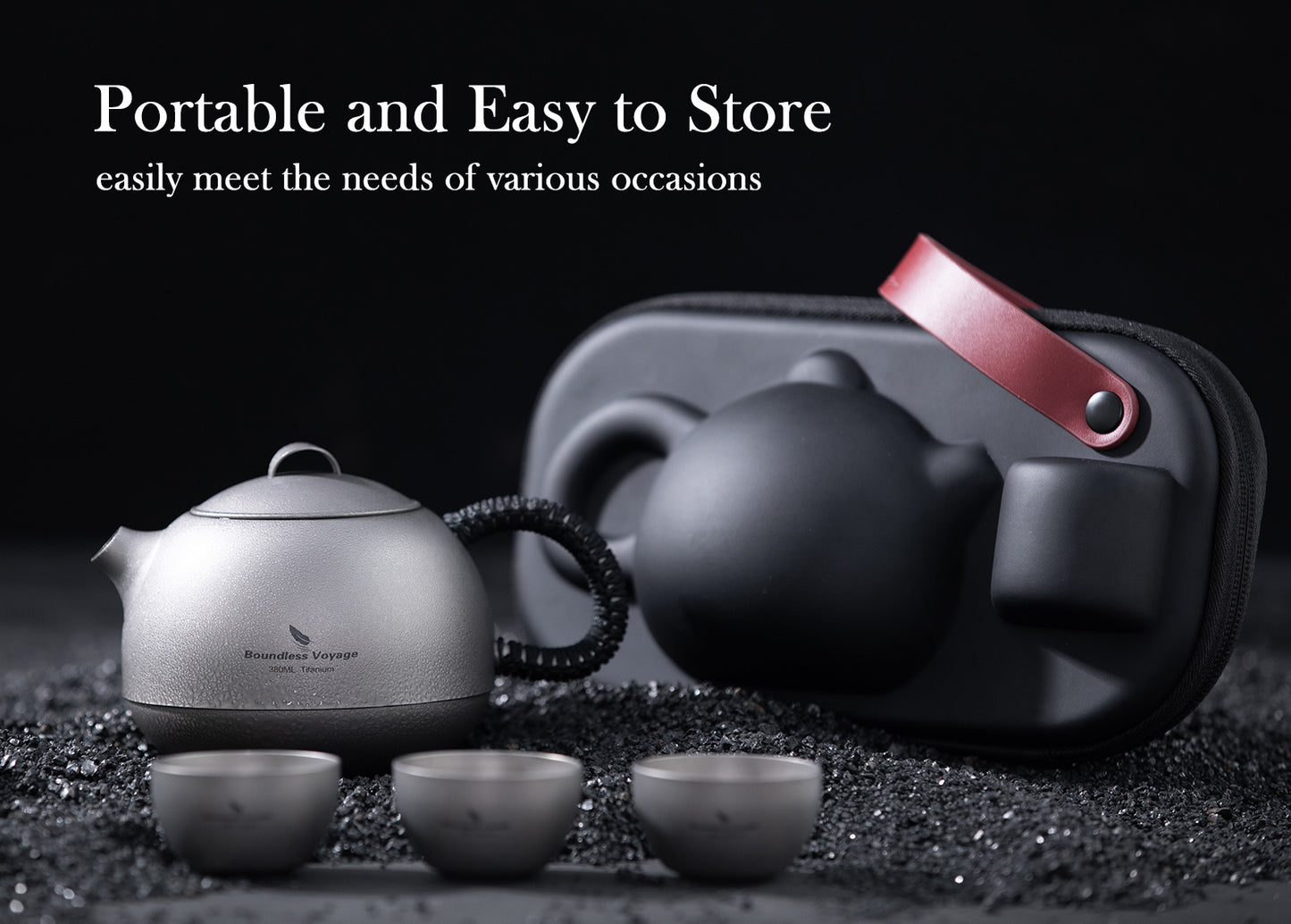 Boundless Voyage Titanium Kung Fu Tea Set | 380ml Kettle & 3PCS 25ml Cups | Anti-Scald Ultralight Tea Maker for Camping, Hiking & Travel