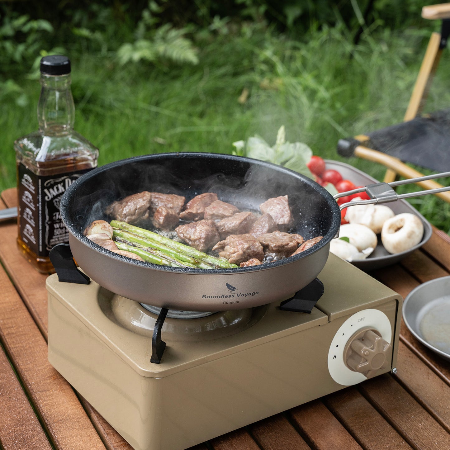 Boundless Voyage Titanium Non-Stick Frying Pan – Ultralight Camping Skillet with Folding Handle