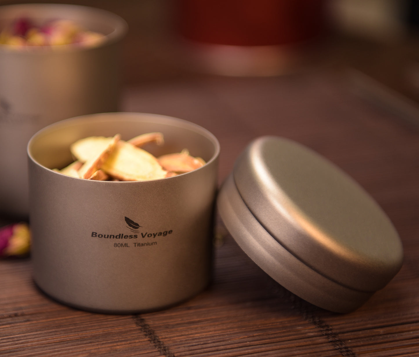 Boundless Voyage 80ml Titanium Tea Caddy – Ultralight Portable Tea Canister for Loose Leaf Tea, Coffee, Spices, Sugar & Small Food Storage