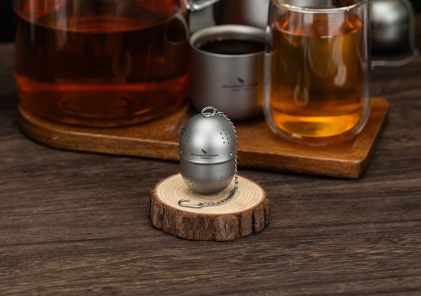 Boundless Voyage Titanium Tea Ball Infuser  Ultralight Tea Strainer with Extended Chain for Loose Tea  Spices