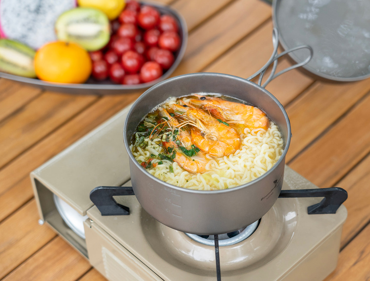 Boundless Voyage TA1 Titanium Pot & Pan Set 500ml + 1000ml with Lid – Ultralight Camping Cookware with Folding Handles for Hiking, Picnic & Outdoor Cooking