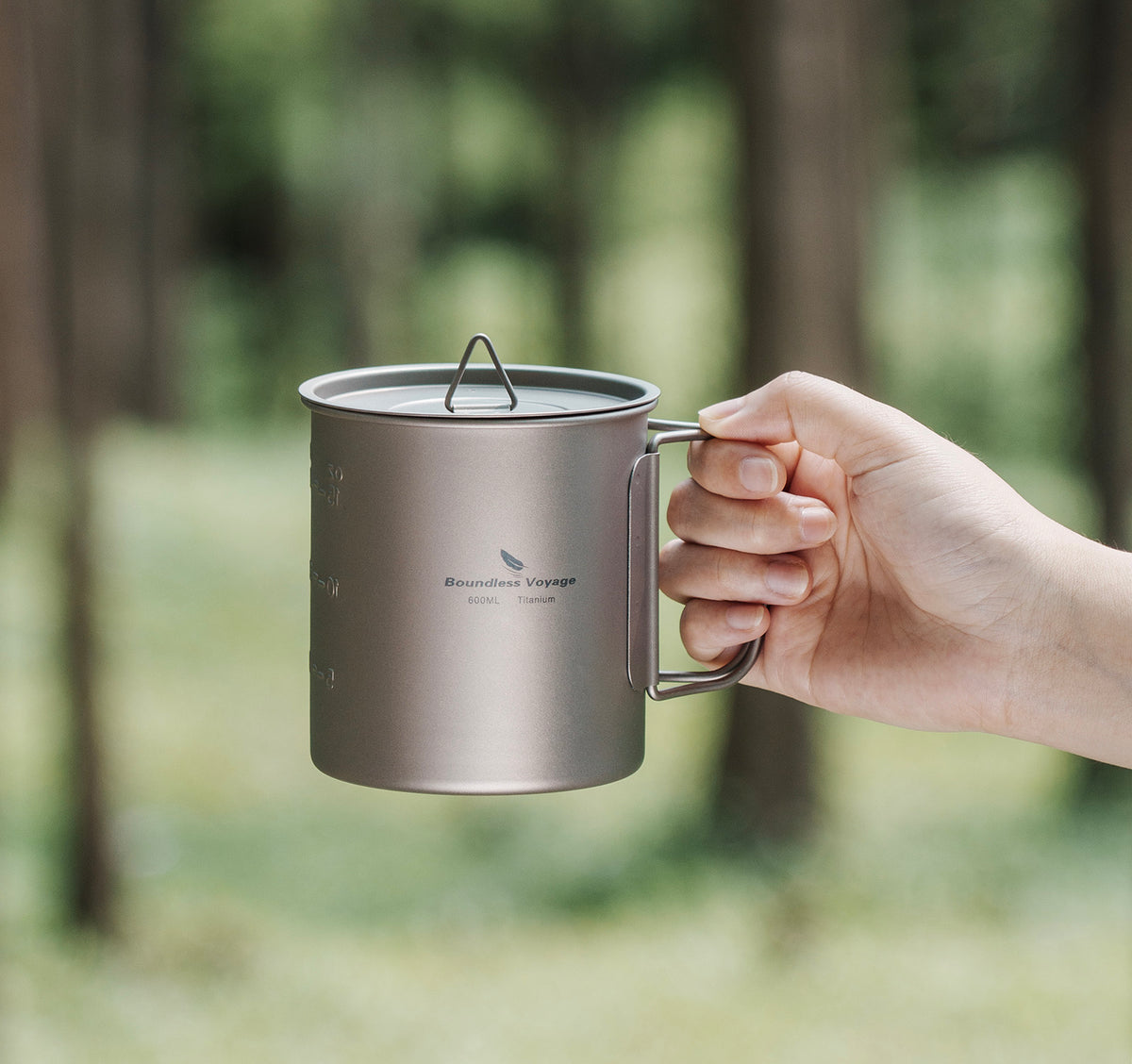 Boundless Voyage Ultralight Titanium Hanging Mug with Bail Handle | Single-Wall Camping Cup & Cooking Pot | Foldable Handle Backpacking Canteen for Open Fire & Stove | Non-Toxic & BPA-Free