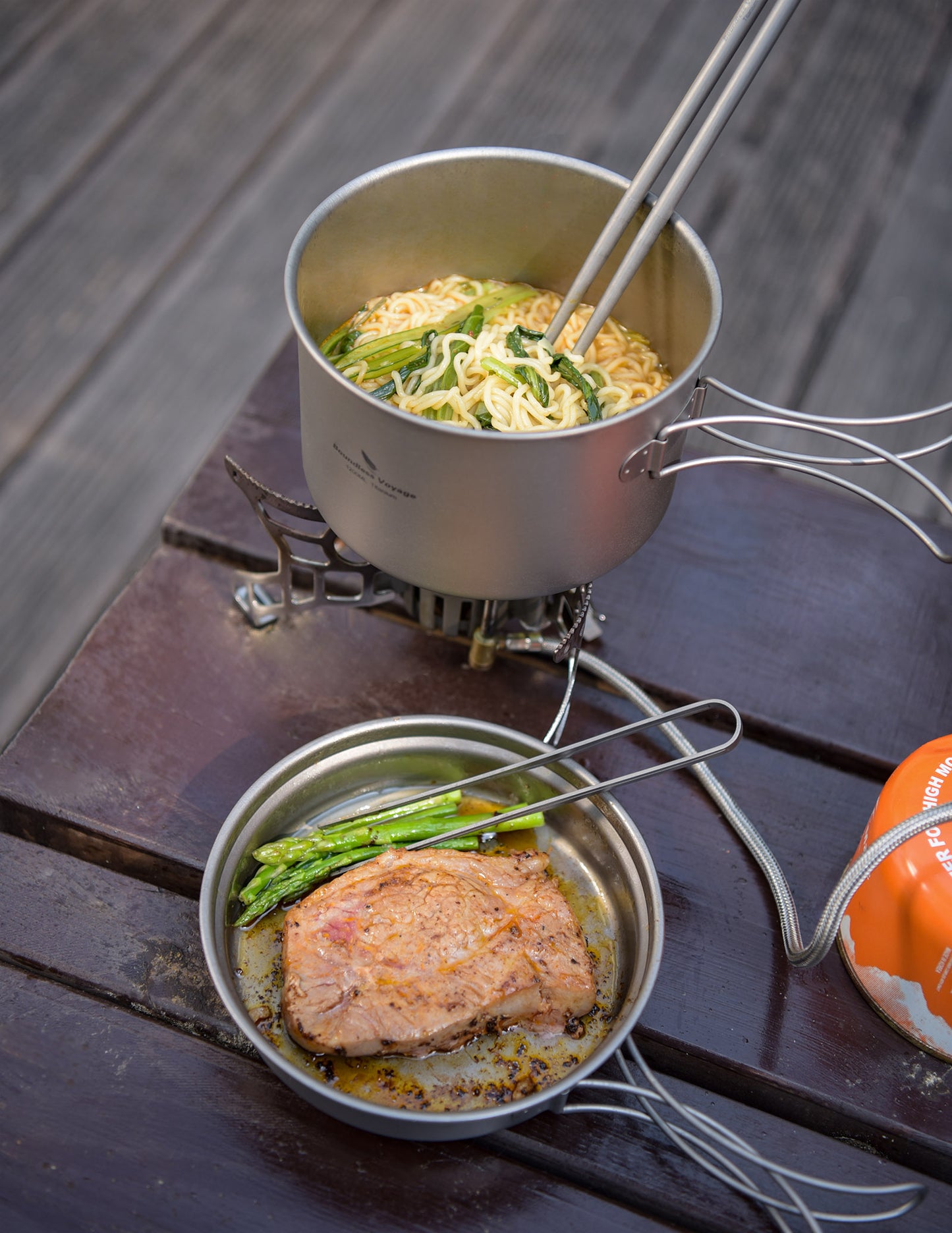 Boundless Voyage Titanium Pot & Frying Pan Set 1200ml – Ultralight Camping Cookware, Nesting TA1 Titanium Cooking Set for Backpacking, Hiking & Outdoor Cooking