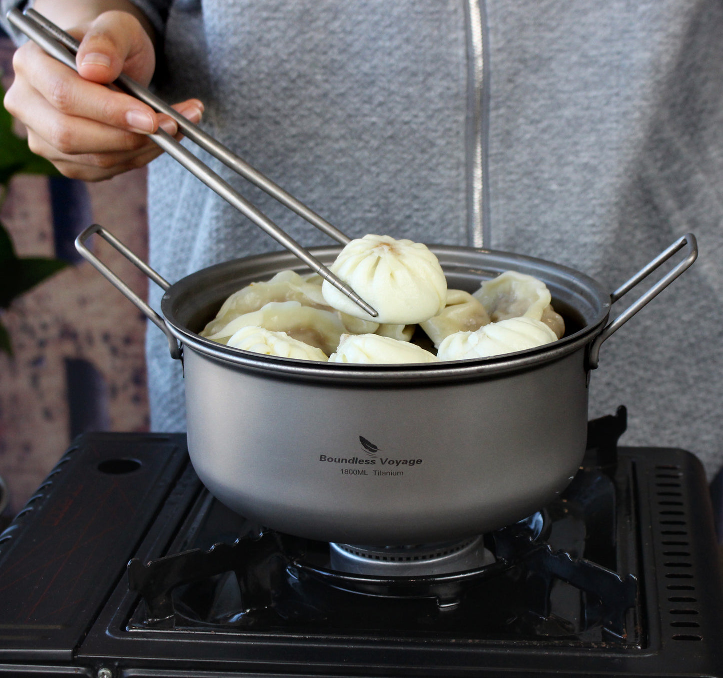 Boundless Voyage Titanium Steamer Pot Set with Lid – Ultralight Camping Stockpot & Steaming Kit, TA1 Titanium Outdoor Cookware for Backpacking, Hiking & Healthy Cooking