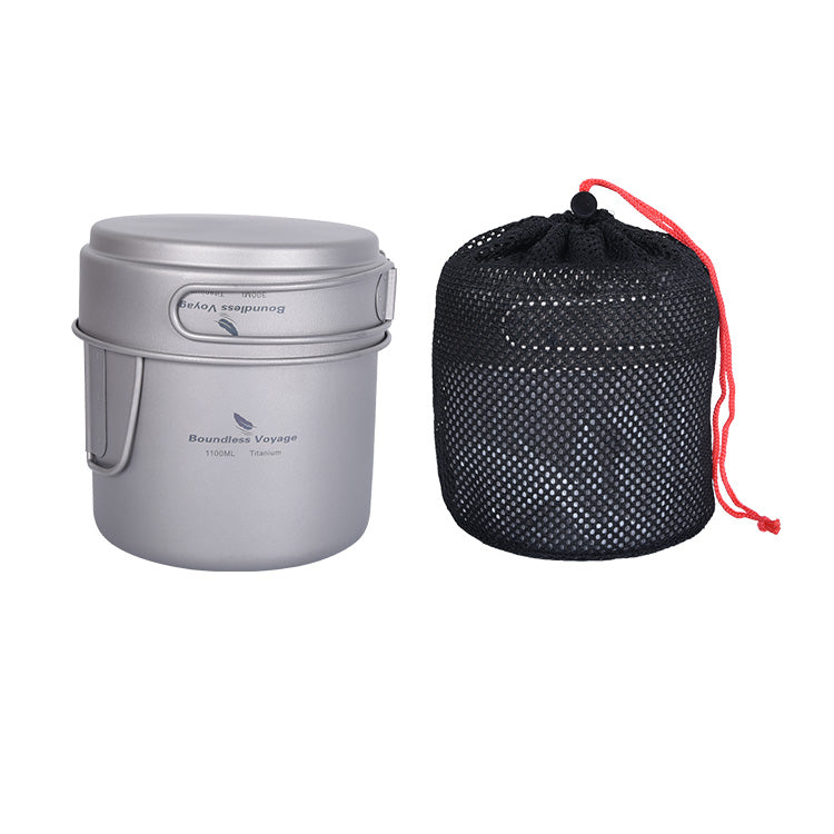 Boundless Voyage Titanium Pot & Pan Set with Folding Handles – Ultralight Camping Cookware Mess Kit for Hiking, Picnic & Outdoor Tableware