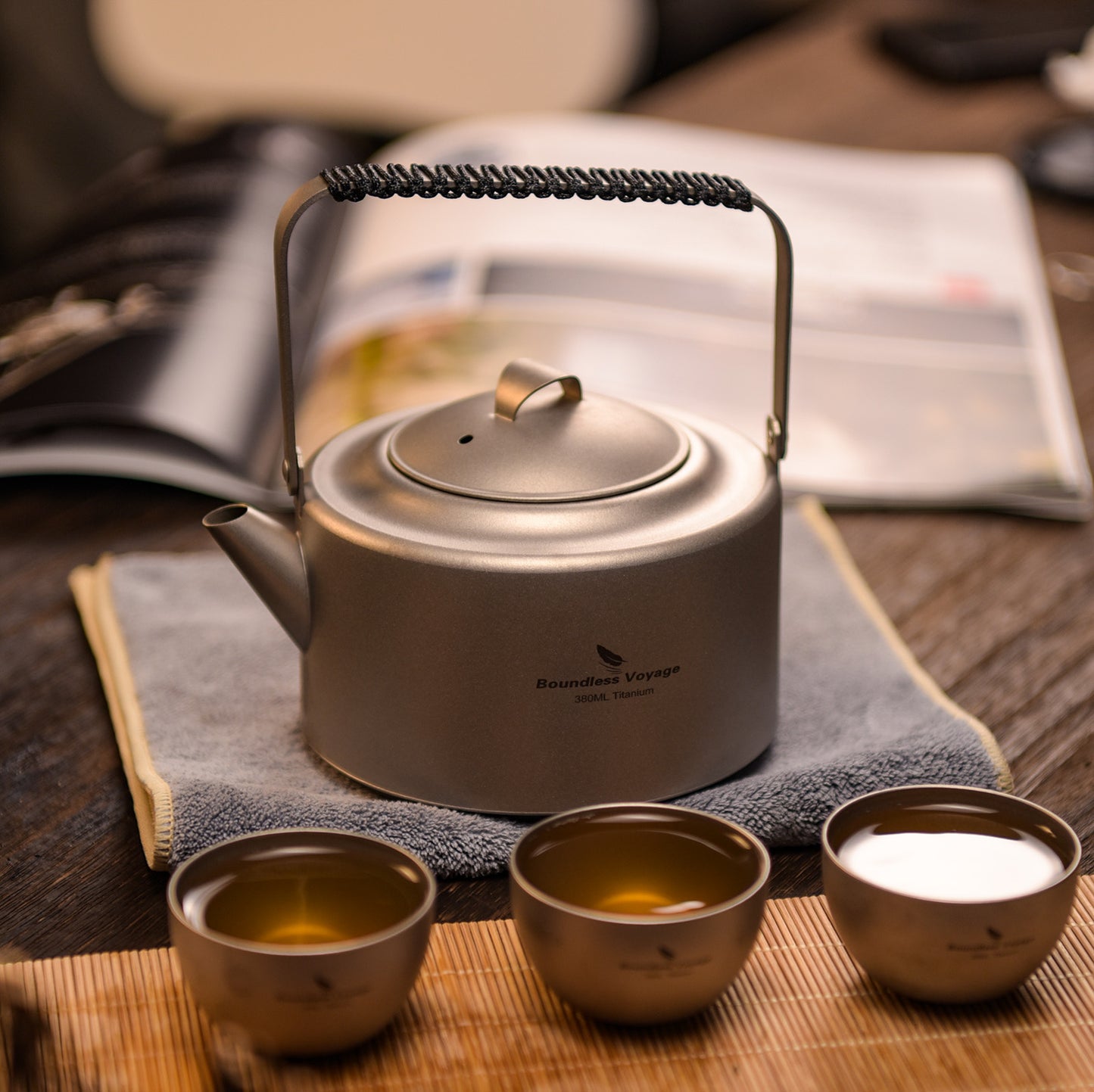 Boundless Voyage 450ml Titanium Teapot Set with 25ml Cup | 122g Ultralight Mini Kettle with Filter & Lifting Handle | Portable Tea Maker for Camping