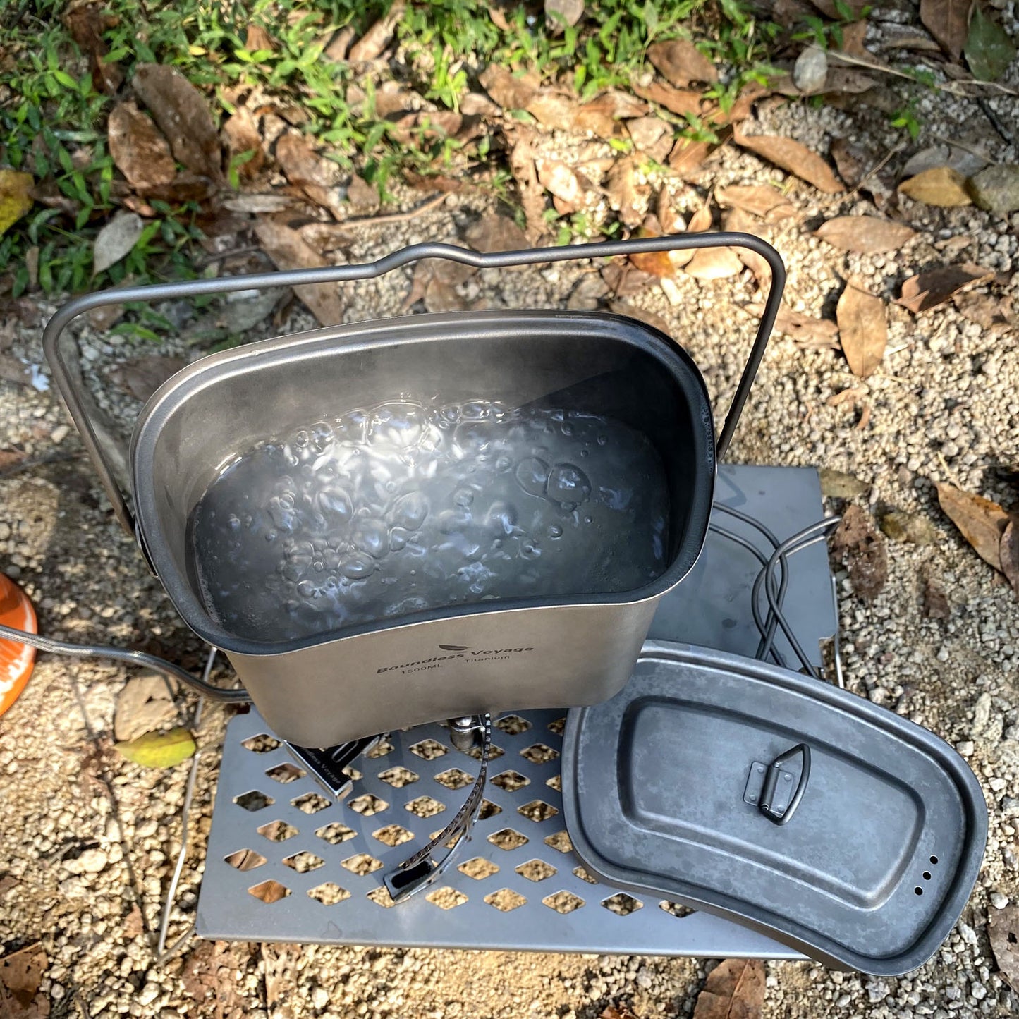 Boundless Voyage Titanium Hanging Pot & Cup Set – Ultralight Campfire Cooking Kit with Lid, TA1 Titanium Camping Cookware for Backpacking, Hiking & Outdoor Use