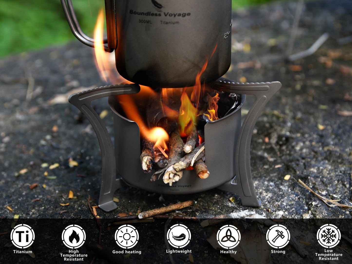 Boundless Voyage Titanium Alcohol Stove with Pot Stand – Ultralight Camping Burner Set for Backpacking, Hiking & Outdoor Cooking